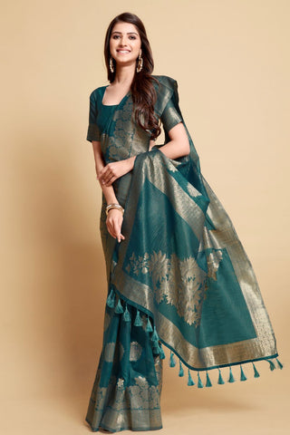 BLUE LINEN CHANDERI SAREE