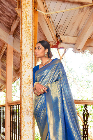 BLUE KANJEEVARAM HANDLOOM SILK SAREE 