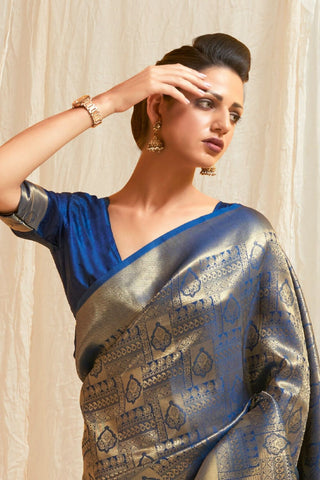 BLUE KANJEEVARAM HANDLOOM SILK SAREE 