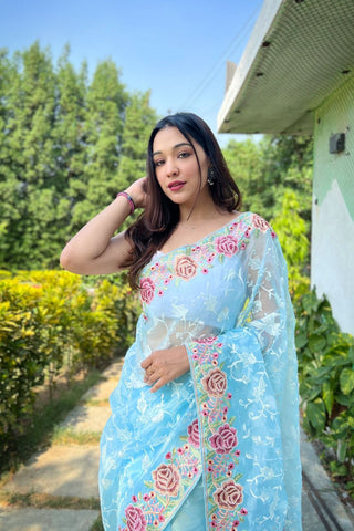 BLUE ORGANZA SILK SAREE