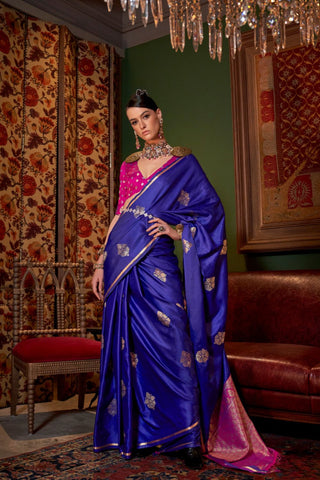 Blue Two Tone Pure Satin Saree