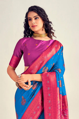 BLUE SOFT SILK SAREE