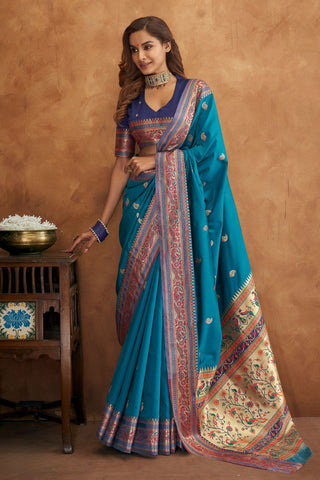 BLUE BANARASI SOFT SILK SAREE