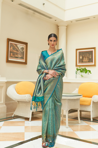 BLUE SEQUINS HANDLOOM WEAVING SAREE