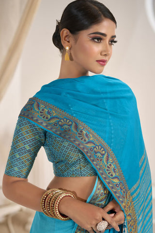 Blue Pure Silk Creep Saree_Kumari Sarees