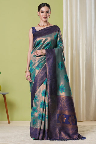 Blue Banarasi Silk Saree_Kumari Sarees