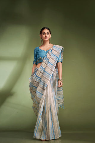 Blue Fancy Tissue Saree_Kumari Sarees