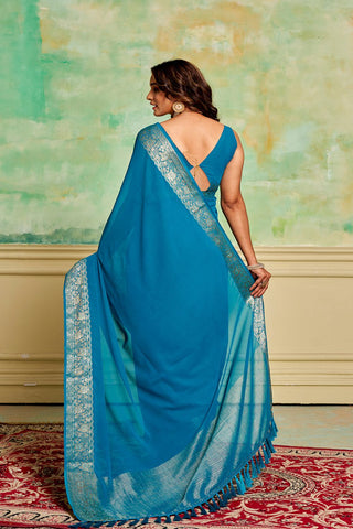 Blue Crepe Georgette Saree_Kumari Sarees