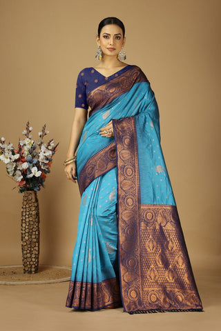 Blue kanjeevaram Silk Saree_Kumari Sarees