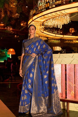 BLUE HANDLOOM WEAVING SILK SAREE