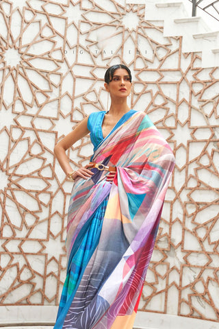 BLUE PURE SILK CREEP SAREE