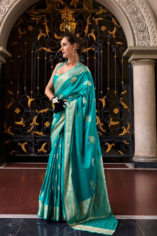 Blue Pure Satin Silk Crepe Saree_Kumari Sarees