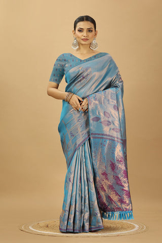 Blue Banarasi Silk Saree_Kumari Sarees
