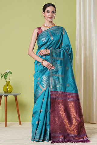 Blue Banarasi Silk Saree_Kumari Sarees