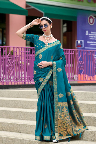 BLUE PURE SATIN HANDWOVEN SAREE