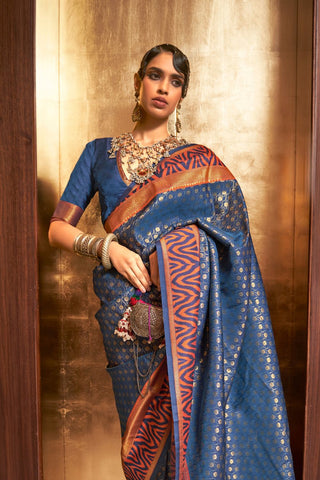 Blue Handloom Weaving Silk Saree