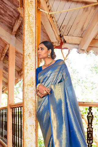 Blue Handloom Weaving Saree