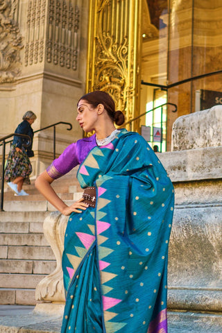 Blue Handloom Weaving Khadi Silk Saree