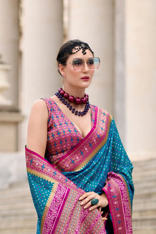 Blue Soft Banarasi Silk Saree