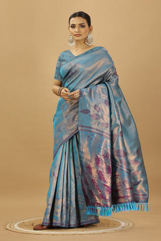 Blue Banarasi Silk Saree_Kumari Sarees
