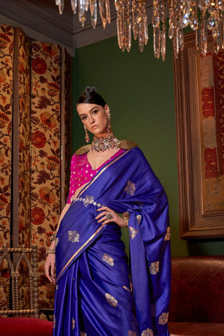 Blue Two Tone Pure Satin Saree