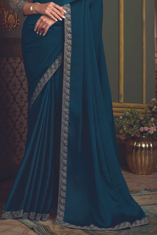 BLUE SOFT GLASS SILK SAREE