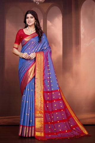Blue Pure Aura South Soft Silk Pattu Saree_Kumari Sarees