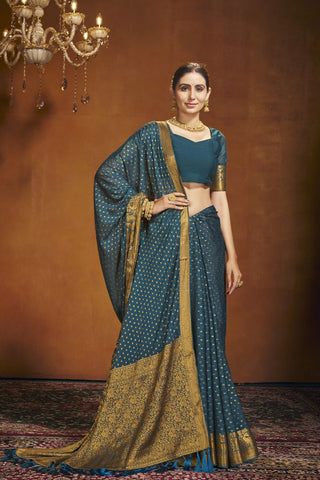 Blue Chinon Silk Saree_Kumari Sarees