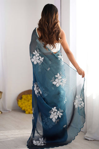 Blue Chiffon Silk Saree