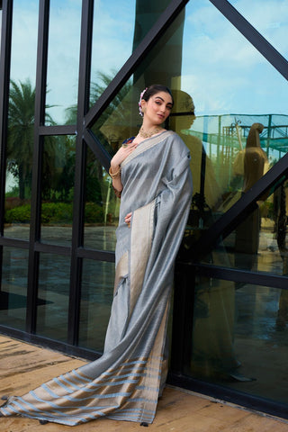 Blue Handloom Weaving Khadi Silk Saree_Kumari Sarees