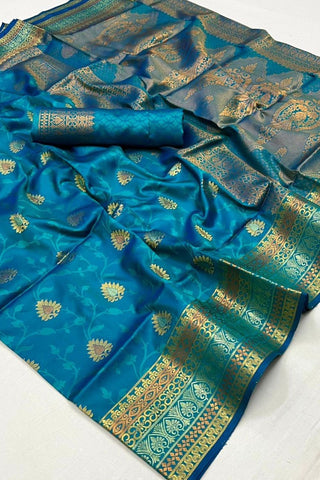 Blue Soft Silk Handloom Weaving Saree_Kumari Sarees