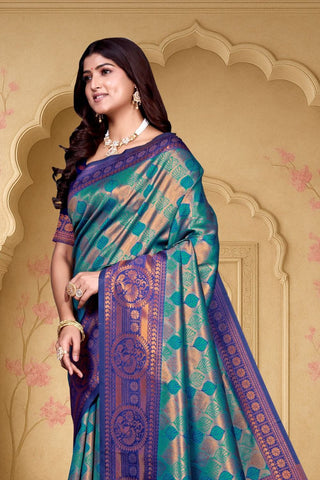 Blue Kanjeevarm Banarasi Soft Silk Saree_Kumari Sarees