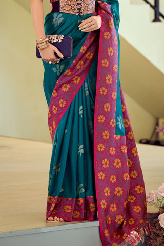 Blue Soft Silk Ikkat Border Saree_Kumari Sarees