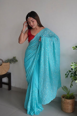 BLUE GEORGETTE SILK SAREE