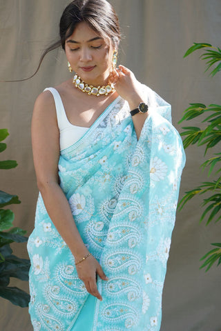 BLUE ORGANZA SILK SAREE