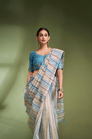 Blue Fancy Tissue Saree_Kumari Sarees