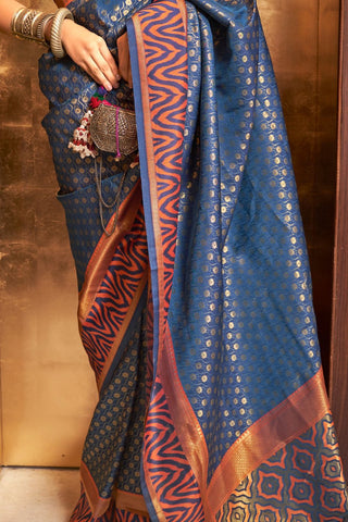 Blue Handloom Weaving Silk Saree