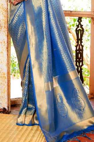 Blue Handloom Weaving Saree