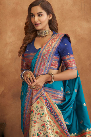 BLUE BANARASI SOFT SILK SAREE