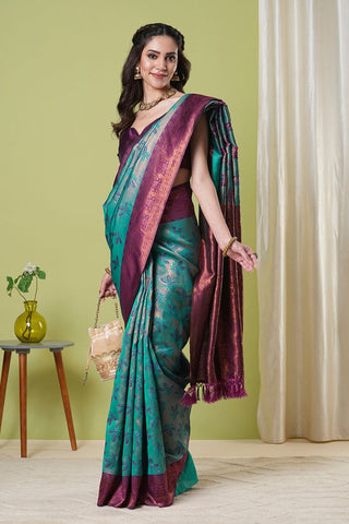 Blue Banarasi Silk Saree_Kumari Sarees