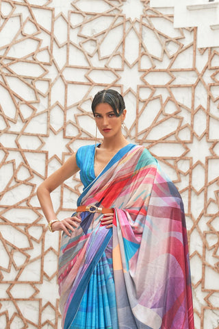 BLUE PURE SILK CREEP SAREE