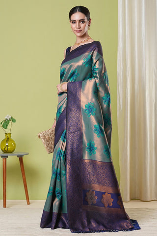 Blue Banarasi Silk Saree_Kumari Sarees