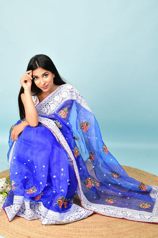 BLUE SOFT ORGANZA SILK SAREE