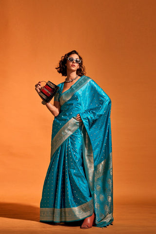 BLUE SATIN HANDLOOM WOVEN SAREE