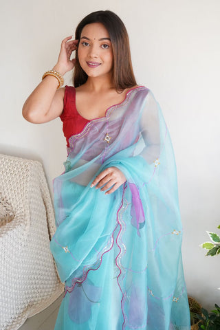 BLUE ORGANZA SILK SAREE