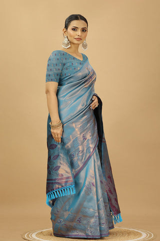 Blue Banarasi Silk Saree_Kumari Sarees