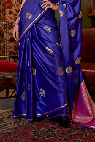 Blue Two Tone Pure Satin Saree