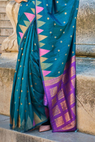 Blue Handloom Weaving Khadi Silk Saree