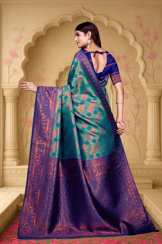 Blue Kanjeevarm Banarasi Soft Silk Saree_Kumari Sarees