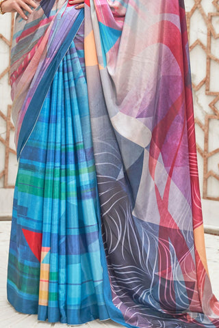 BLUE PURE SILK CREEP SAREE